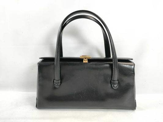 GUCCI All Leather G Hardware Black Handbag