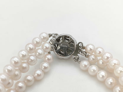 3-strand pearl bracelet, approximately 5.0-5.4mm diameter, 25.5g, made of sterling silver.