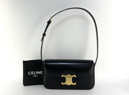 CELINE Claude Triomphe Black Leather Shoulder Bag with Protective Film