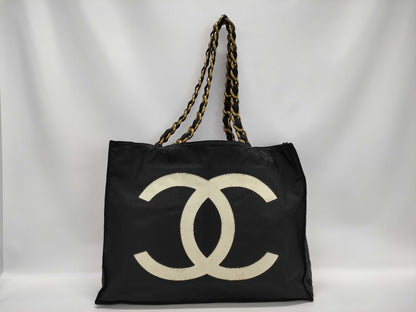 CHANEL Chain Tote Bag with Large Coco Mark, Nylon, Black and White, GD Hardware, No. 2 Tote Bag