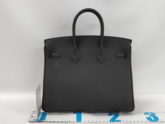 HERMES Birkin 25 Black K Stamp Silver Hardware Handbag