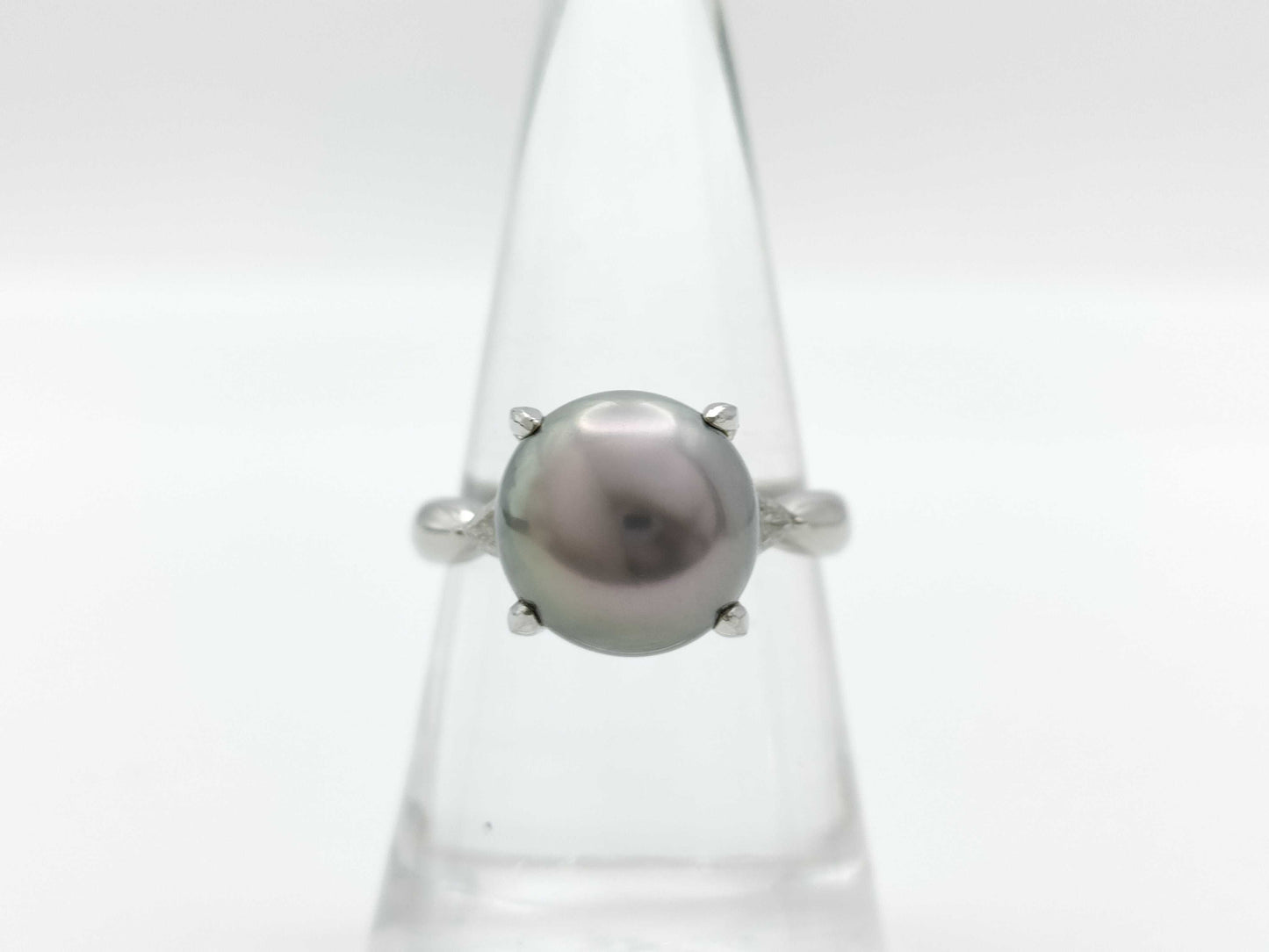 Black South Sea Pearl Ring, Approx. 11.2mm Diameter, PT900 Diamond, 8.0g 