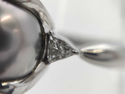Black South Sea Pearl Ring, Approx. 11.2mm Diameter, PT900 Diamond, 8.0g 