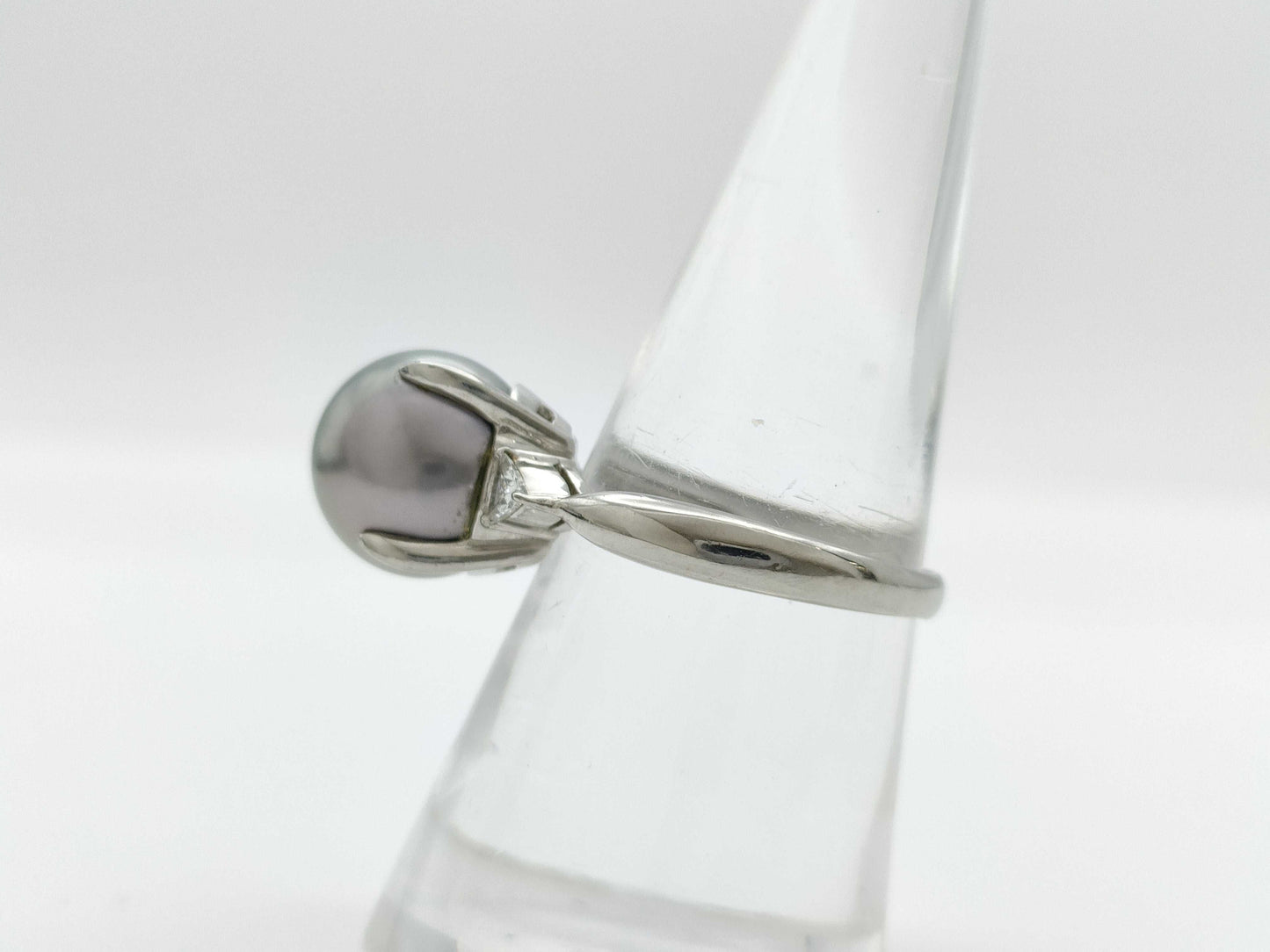 Black South Sea Pearl Ring, Approx. 11.2mm Diameter, PT900 Diamond, 8.0g 