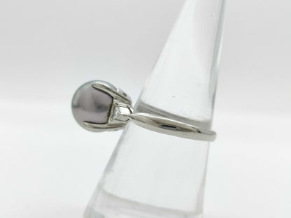 Black South Sea Pearl Ring, Approx. 11.2mm Diameter, PT900 Diamond, 8.0g 
