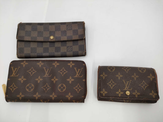 LOUIS VUITTON Monogram 3-Piece Wallet Set: Zippy Wallet, Damier Wallet, Portefeuille Sarah Wallet, and Porte Monne Zip Wallet