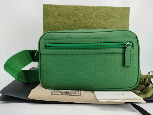 GUCCI GG GUCCI Rubber Effect Green Leather 771422 Body Bag Bum Bag Waist Bag