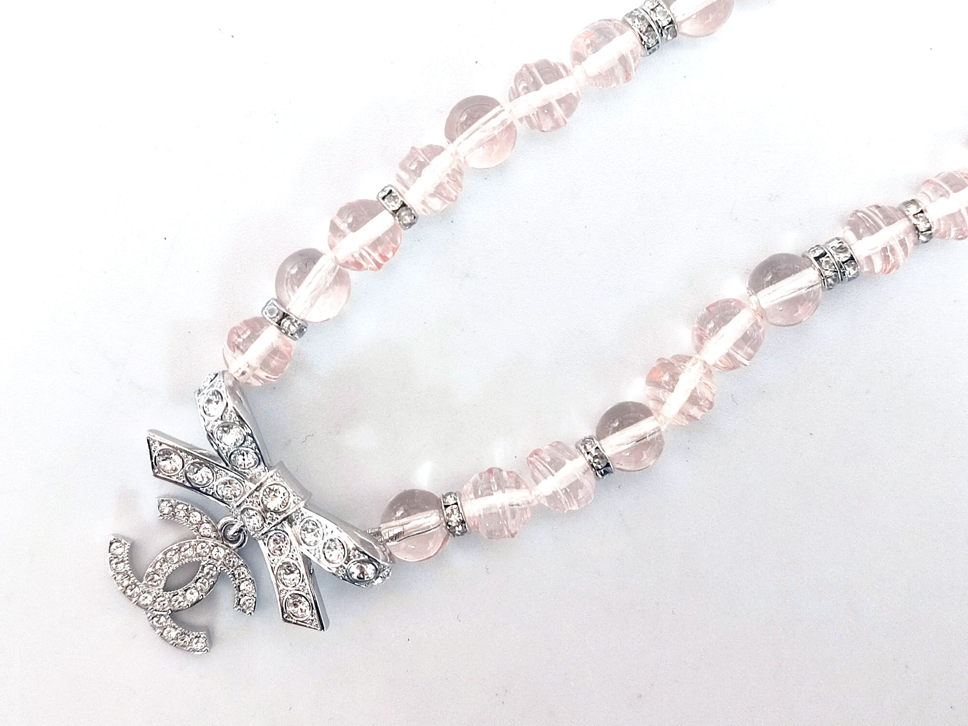 CHANEL Coco Mark Heart Rhinestone Pink Stone Necklace B23S Necklace