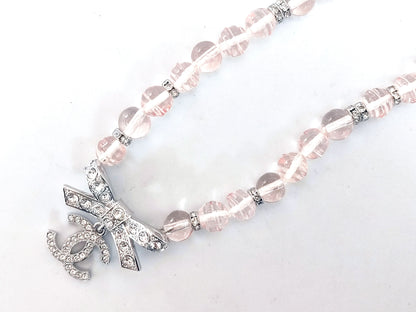 CHANEL Coco Mark Heart Rhinestone Pink Stone Necklace B23S Necklace