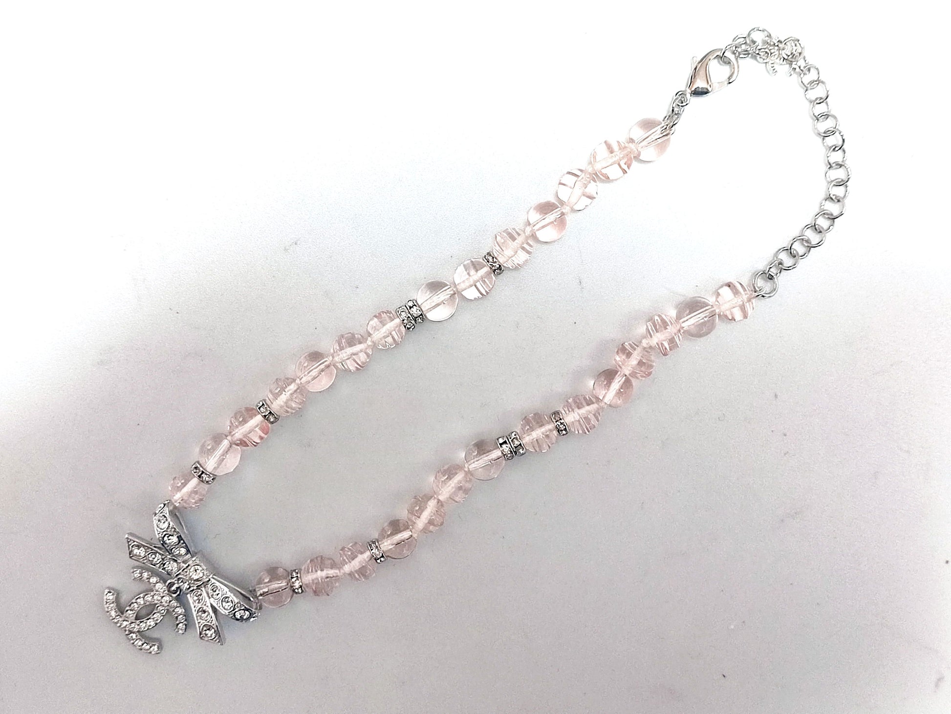CHANEL Coco Mark Heart Rhinestone Pink Stone Necklace B23S Necklace