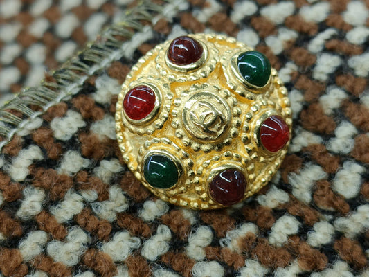 CHANEL Gripoa Button Tweed Long Coat, Gold and Brown, Size 96A, Size 36, Hanger Included