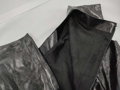 CHANEL Docking Dress, Leather, Tweed, Black, Mixed Material, Coco Mark, Size 38, Dress