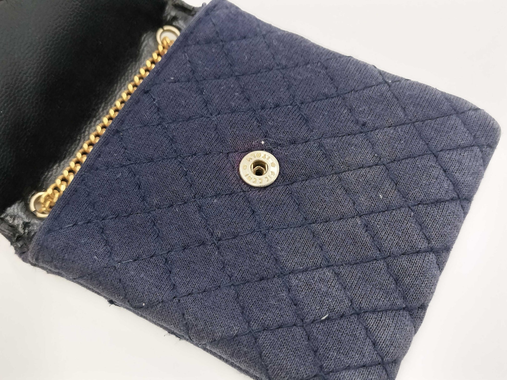 CHANEL Mini Matelasse Jersey Pouch in Navy with Gold Hardware