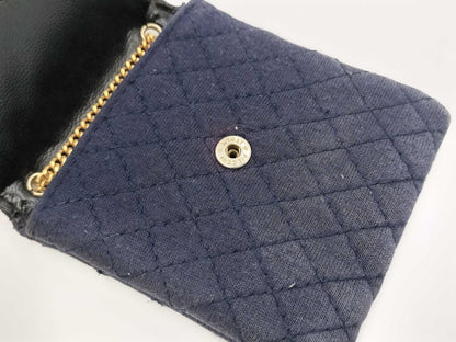 CHANEL Mini Matelasse Jersey Pouch in Navy with Gold Hardware
