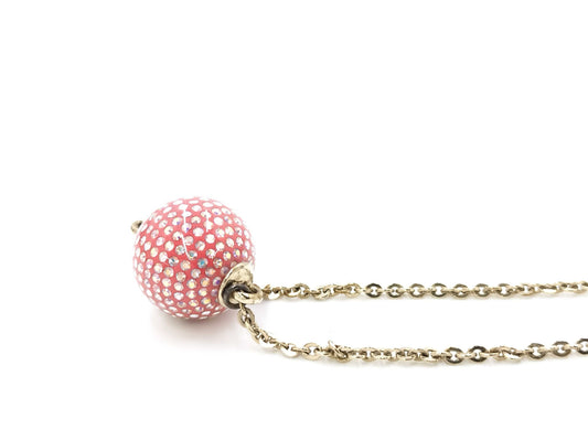 CHANEL Crystal Ball Pink Necklace D21 K Coco Mark Necklace