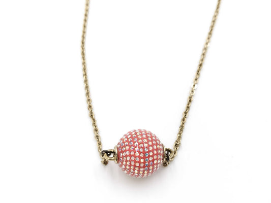 CHANEL Crystal Ball Pink Necklace D21 K Coco Mark Necklace