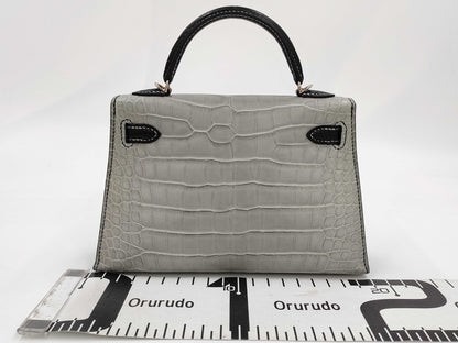 HERMES Mini Kelly Gripere / Black x Crocodile Alligator Leather x Permabrass Hardware x W Stamp [WIS441CZ] CITES Available Handbag