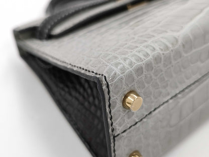 HERMES Mini Kelly Gripere / Black x Crocodile Alligator Leather x Permabrass Hardware x W Stamp [WIS441CZ] CITES Available Handbag