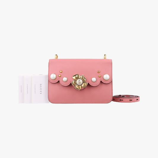 GUCCI Pearly Peony Pink Leather Shoulder Bag 432682H019776588