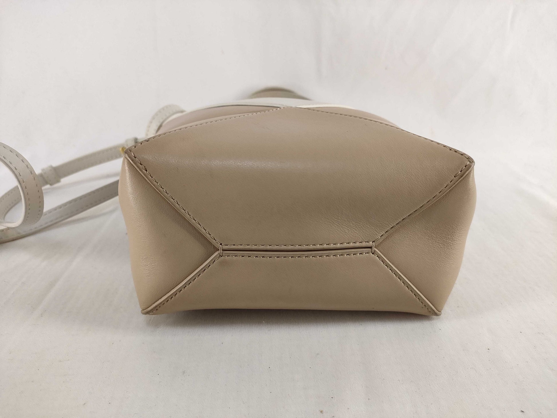 LOEWE Puzzle Fold Mini Tote Bag in Shiny Calfskin, White and Beige