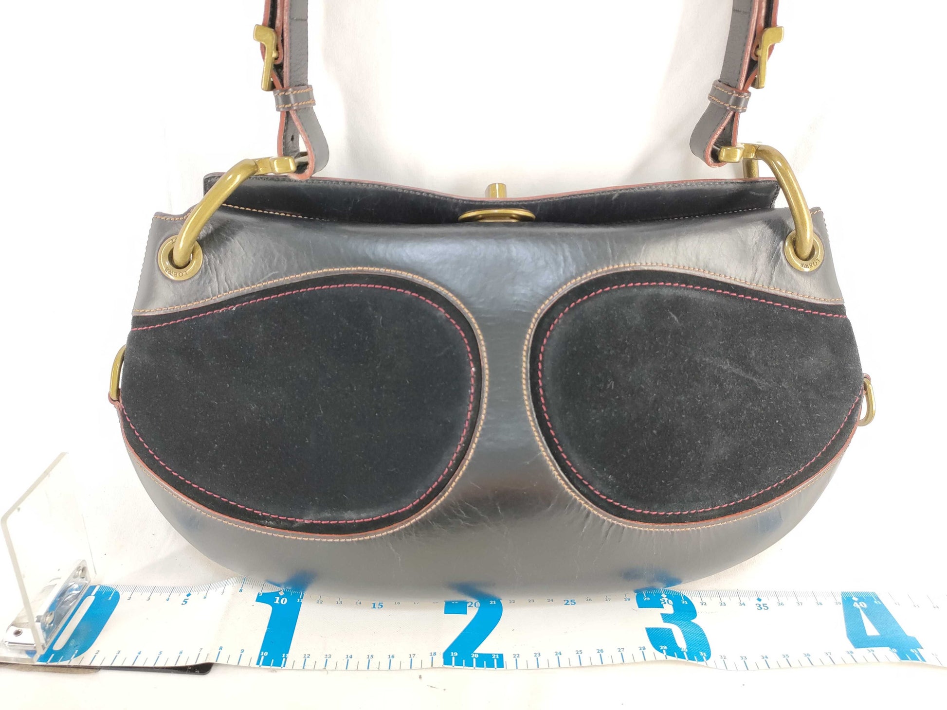 LOEWE Anagram Turnlock Shoulder Bag in Leather and Suede, Black