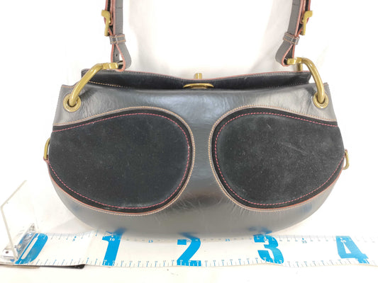 LOEWE Anagram Turnlock Shoulder Bag in Leather and Suede, Black