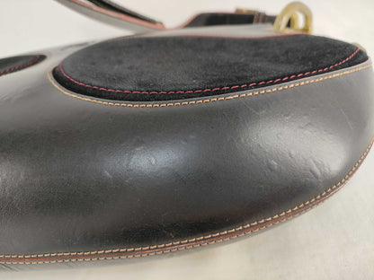 LOEWE Anagram Turnlock Shoulder Bag in Leather and Suede, Black