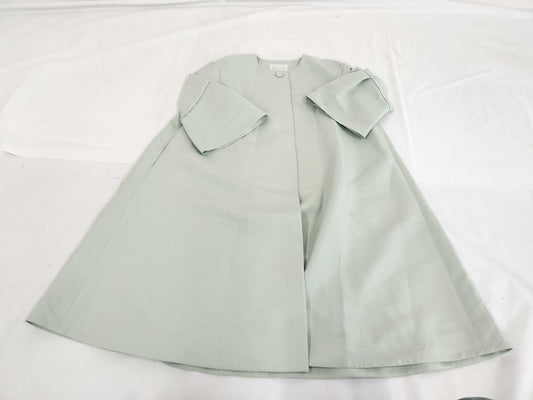 FOXEY 44155 Delphine Pearl Button Grosgrain Braid Flare Silk Wool Mint Green Coat Size 40
