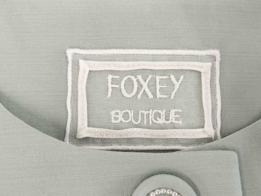 FOXEY 44155 Delphine Pearl Button Grosgrain Braid Flare Silk Wool Mint Green Coat Size 40