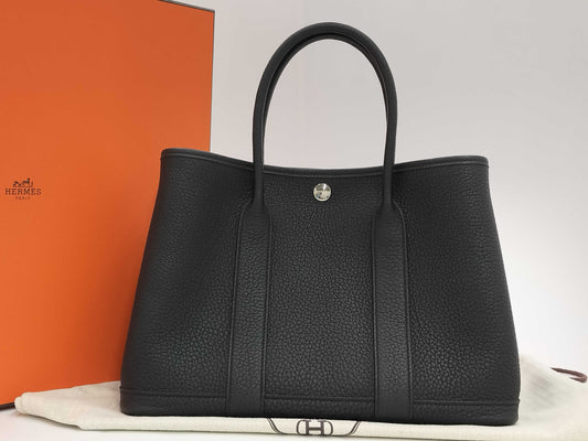 HERMES Garden Party 30 TPM Noir Black Negonda W Stamped Tote Bag