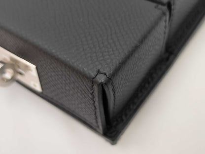 HERMES Kelly Multi-Pocket Noir Black Shoulder Bag with Silver Hardware and K Stamp
