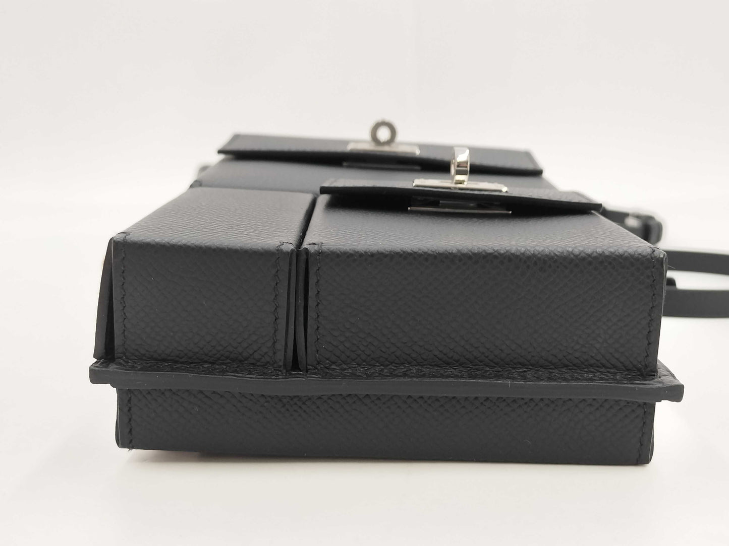 HERMES Kelly Multi-Pocket Noir Black Shoulder Bag with Silver Hardware and K Stamp