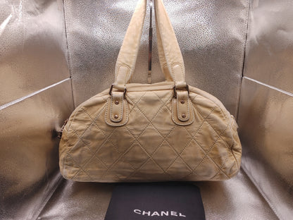 CHANEL Matelasse Shoulder Bag with Seal 10943015 Coco Charm and Storage Pouch, Beige Boston Bag