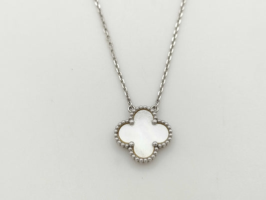 Van Cleef & Arpels Vintage Alhambra Mother of Pearl Necklace in WG Au750, 5.3g 
