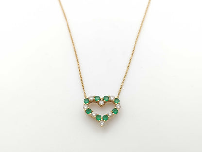 Tiffany & Co. Sentimental Heart Emerald and Diamond Necklace in Yellow Gold 750, 3.4g 