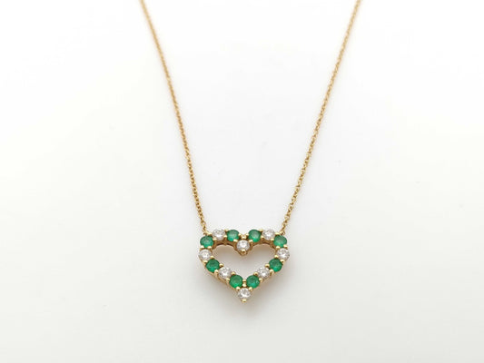 Tiffany & Co. Sentimental Heart Emerald and Diamond Necklace in Yellow Gold 750, 3.4g 