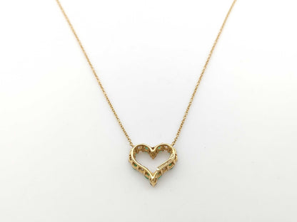Tiffany & Co. Sentimental Heart Emerald and Diamond Necklace in Yellow Gold 750, 3.4g 