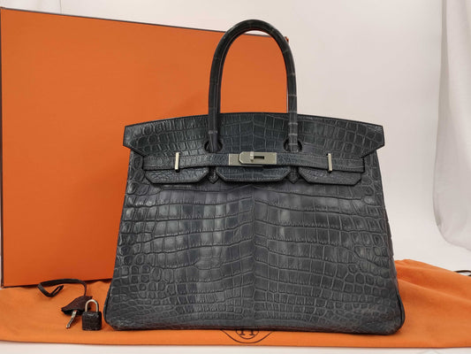 HERMES Birkin 35 Niloticus Matte with Matte Silver Hardware, Size E Handbag