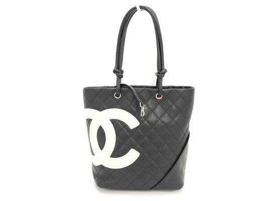 CHANEL Cambon Line Tote Bag, Black x White x Shocking Pink, No. 9 Sticker Included