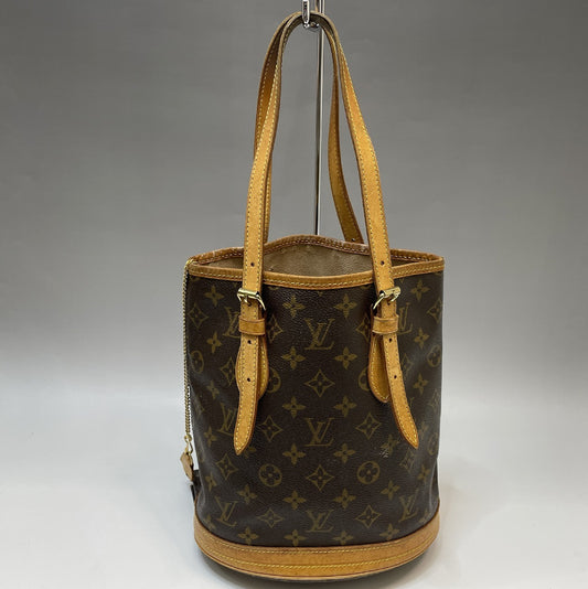 LOUIS VUITTON Monogram Bucket PM Tote Bag with Pouch, Brown, M42238 SR0948