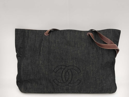 CHANEL denim tote bag with sticker