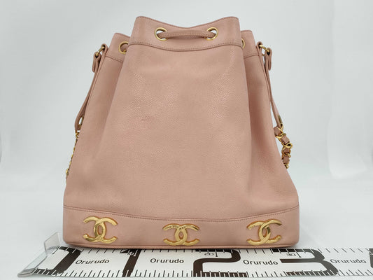 CHANEL Caviar Skin Triple Coco Chain Shoulder Bag with Drawstring, G Hardware, Pink, No. 5 [Sealed] Shoulder Bag