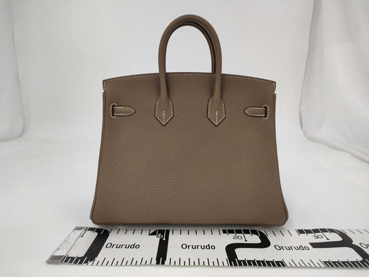HERMES Birkin 25K Togo Etoupe Gold Hardware Handbag