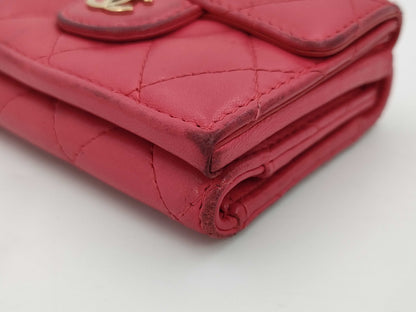 CHANEL Lambskin Matelasse Compact Wallet Leather GD Hardware Pink Seal 25241353 Wallet