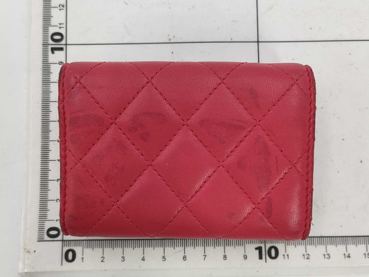 CHANEL Lambskin Matelasse Compact Wallet Leather GD Hardware Pink Seal 25241353 Wallet