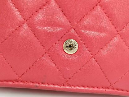 CHANEL Lambskin Matelasse Compact Wallet Leather GD Hardware Pink Seal 25241353 Wallet