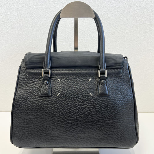 Maison Margiela 5AC Leather Handbag, Stitched Mini Boston Bag, Black