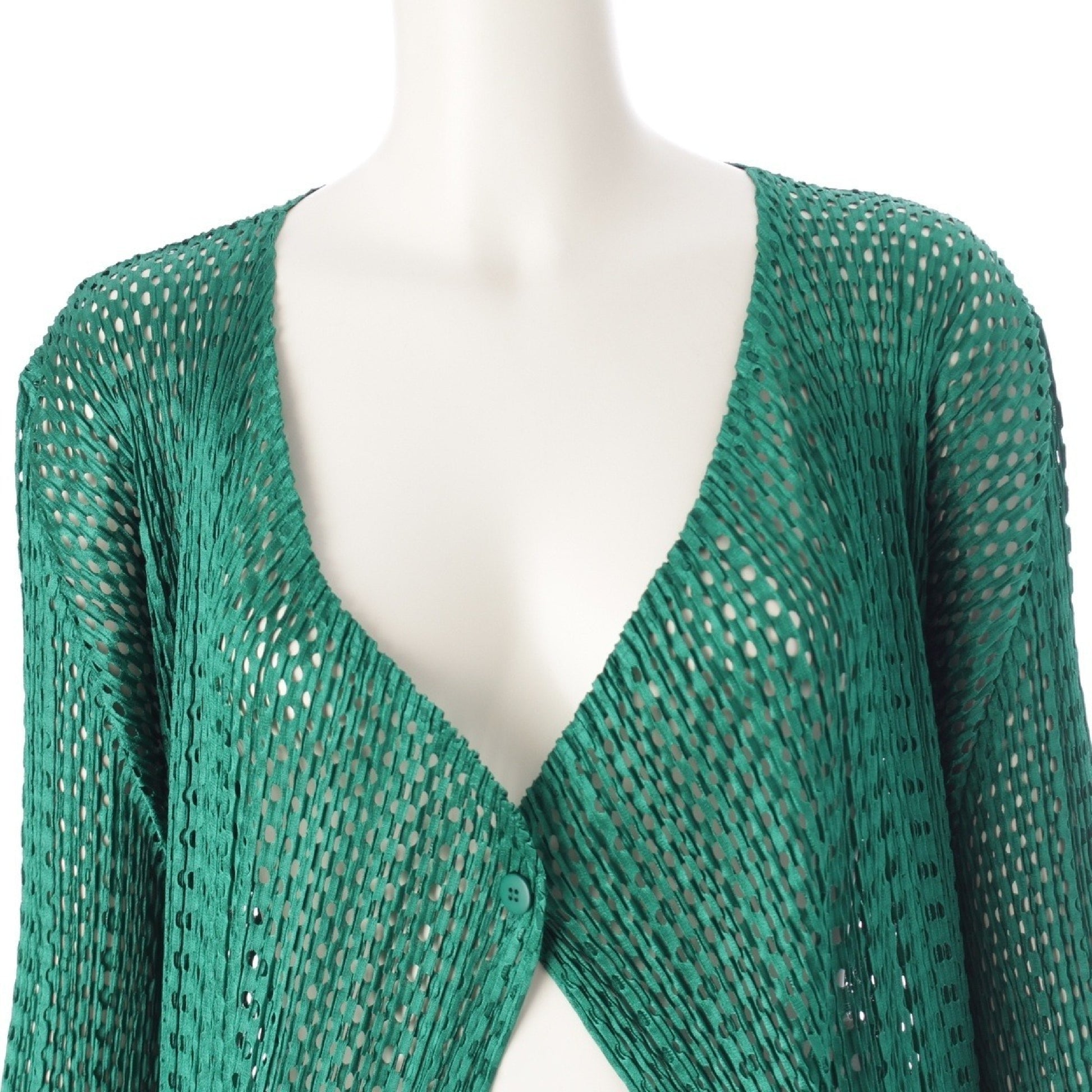 PLEATS PLEASE ISSEY MIYAKE Mesh Punching Long Cardigan PP73-JA815 Green 4 Pleats Please ISSEY MIYAKE 4 Cardigan