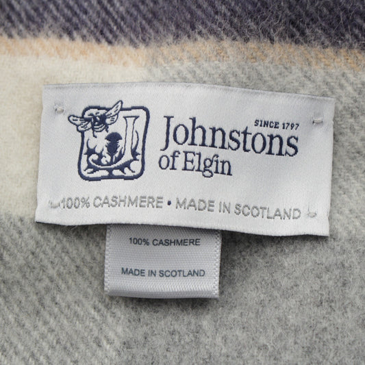 Johnstons Cashmere Check Pattern Large Scarf, Gray x Navy x Beige, Width: Approx. 71cm, Total Length: Approx. 186cm