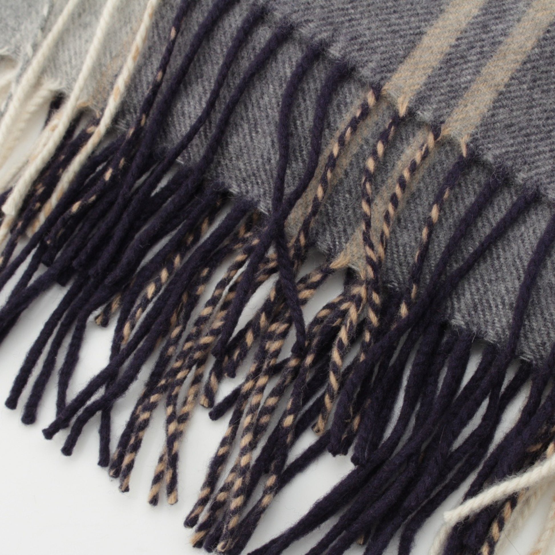 Johnstons Cashmere Check Pattern Large Scarf, Gray x Navy x Beige, Width: Approx. 71cm, Total Length: Approx. 186cm